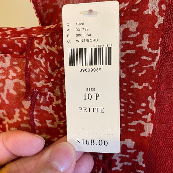NWT Anthropologie Floreat Red Print Ruffle Lace Sheer Dress - Picture 5 of 16